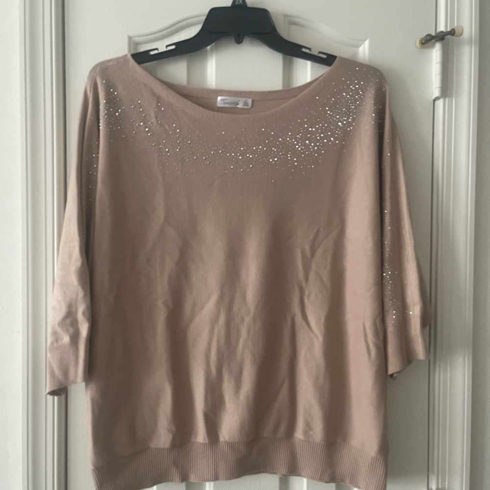 Beige Sweater with Rhinestone Accents NWOT